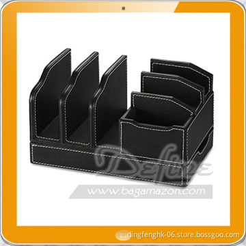 Black Pu Leather Multidevice Charging Organizer for Smart Phones